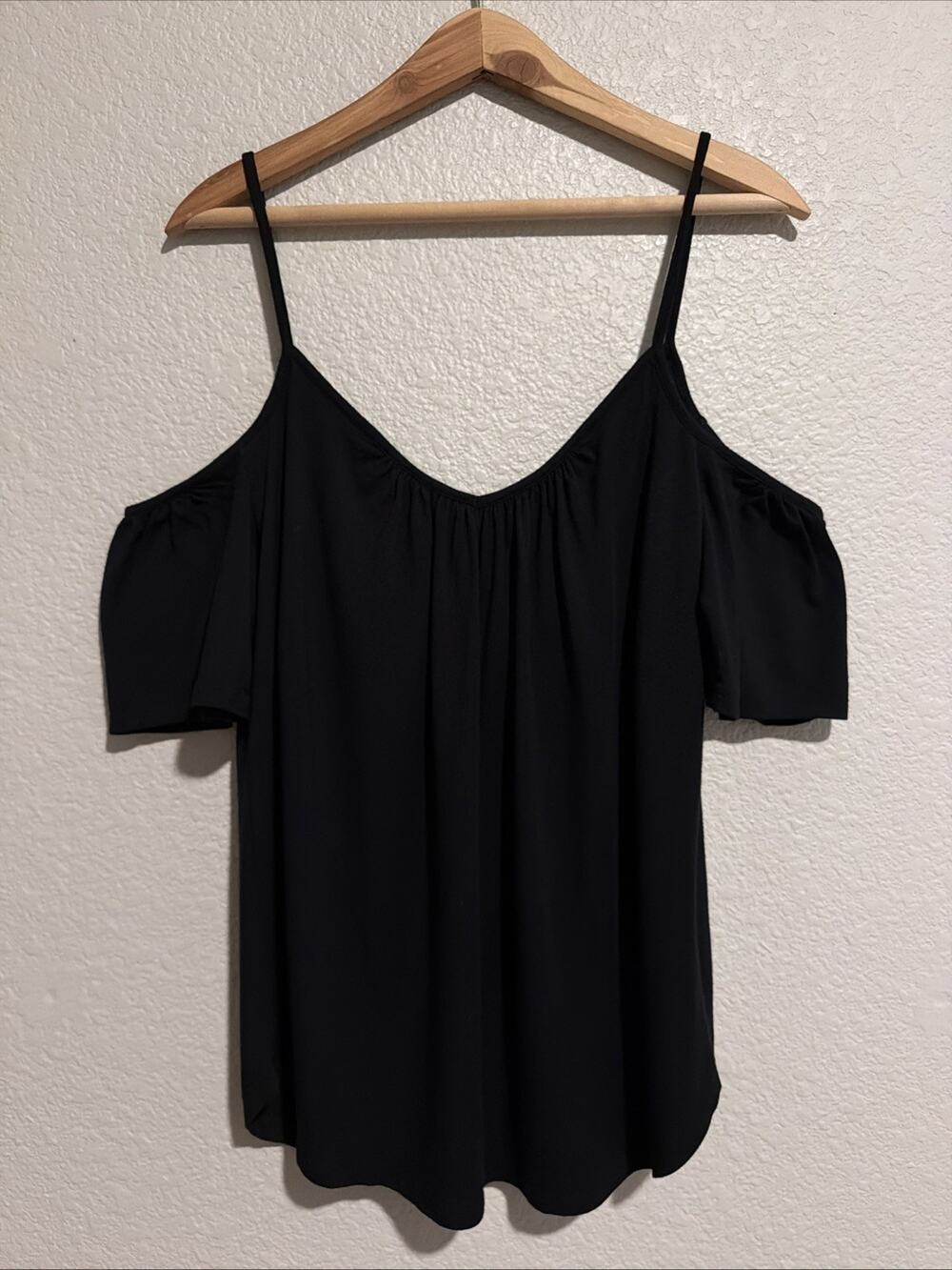 Y2K Babydoll Ella Moss Black Cold Shoulder Top Built In Bra Modal Flowy Boho M